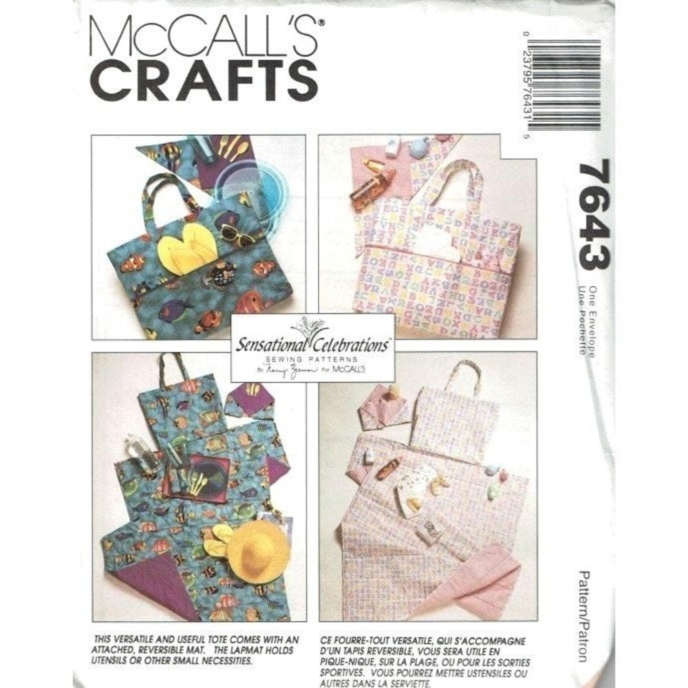 McCalls Sewing Pattern 7643 Tote Reversible Mat Picnic Toys Art Supplies